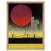 Pop Art Red Sunset Sun Over Manhattan Bridge Skyline Black Yellow Grey Art Print Framed Poster Wall Decor 12x16 inch