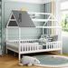 Full Bed for Kids, Full Size Bed Frame with Pine Wood Roof, Fence-Shaped Guardrails, Cabin Bed for Boys, Girls, Teens