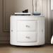 Elegant Style PU Nightstand with 2-Drawers and Crystal Handle, Storage Bedside Table with Round Superior Top, for Bedroom