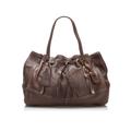 Prada Pre-owned Womens Vintage Cervo Drawstring Leather Tote Brown Calf Leather - One Size