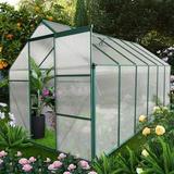 6x12 FT Polycarbonate Greenhouse with Sliding Door Raised Base and Anchor Aluminum Heavy Duty Walk-in Greenhouses for Outdoor Backyard in All Season Adjustable Roof and Window Vent Design