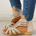 Sandales zippées évidées en cristal vintage pour femmes chaussures Boho pour femmes mode