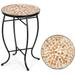 Bilot Mosaic Outdoor Side Table 14 Round End Table Accent Table Plant Stand Ideal for Pool Side Porch Patio Deck or Sofa Side Glass Top Black Iron Golden Yard