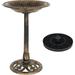 Bilot 28 Inch Bath with Solar Fountain Antique Copper Weather Resistant Resin Pedestal baths Floral Accents and Vintage Finish Garden Decor for Outdoor Lightweight Courtyard