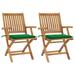 Gecheer Patio Chairs 2 pcs with Green Cushions Solid Teak Wood