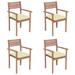 Gecheer Patio Chairs 4 pcs with White Cushions Solid Teak Wood