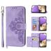 Decase for Samsung Galaxy A04E 6.5 (2022) Shoulder Crossbody Wallet Case with Card Slots Floral Embossed PU Leather Wallet Flip Protective Kickstand Wrist Strap Cover purple