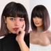 DOPI Long Straight Black Brown Wig Hair for Women Lady Girl Middle Part with Bangs Dark Black Roots 20 inches Heat Resistant Synthetic Natural Looking Wig Home Wedding Normal Daily Cosplay Part