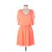 Express Casual Dress - Mini V Neck Short sleeves: Orange Solid Dresses - Women's Size Medium