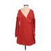 Lovers + Friends Casual Dress - Mini V Neck Long sleeves: Red Print Dresses - Women's Size Small