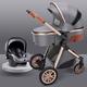LEIYTFE Bassinet Baby Stroller Folding Pushchair Travel Carriage Stroller with Sunshade Foot Cover,Anti-Shock Buggy Stroller,Big Rubber Wheels (Color : Grey)