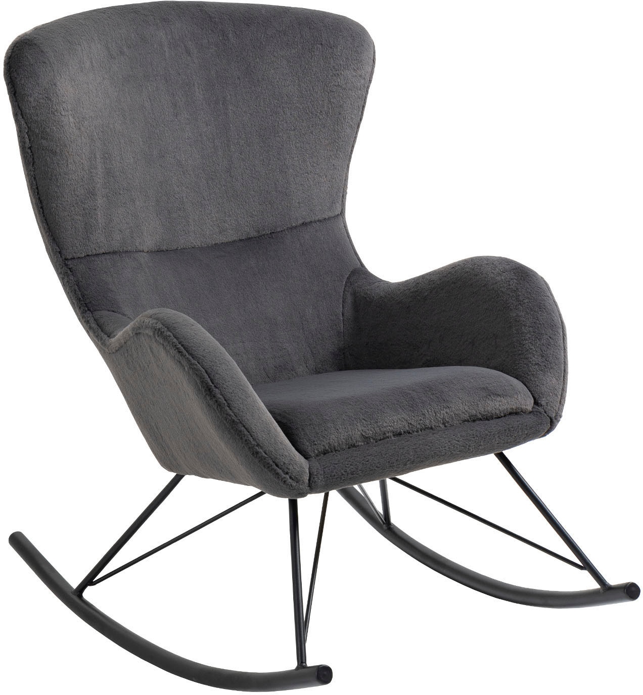 Schaukelstuhl SALESFEVER "Komfortabel entspannen", grau (dunkelgrau, schwarz), B:70cm H:102cm T:94cm, Metall, Polyester, Stühle, Schaukelstuhl, in Lammfelloptik