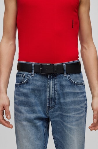 Ledergürtel HUGO "Gionios-B_Sz40", Herren, Gr. 100, schwarz, Leder, unifarben, Basic, Gürtel Ledergürtel, Boss-Prägung am Verschluss, rote Ziernaht