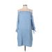 Ella Moss Casual Dress - Shift Square 3/4 sleeves: Blue Solid Dresses - Women's Size Large