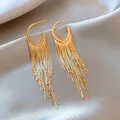 Boucles d'oreilles pompon à longue chaîne serpent pour femme plaqué or 14 carats bijoux élégants