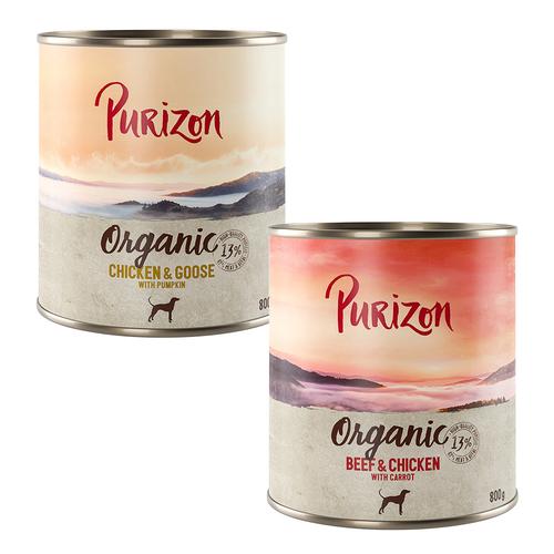 Purizon Organic Bio 6 x 800 g pour chien - lot mixte : 3 x poulet & oie, 3 x bœuf & poulet