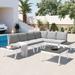 Industrial 5-Piece Aluminum Outdoor Furniture Set, Sectional Sofa Set with End Tables, Coffee Table&Clips for Backyard, Grey
