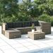 vidaXL 5 Piece Patio Lounge Set with Cushions Gray Poly Rattan - 21.3" x 21.3" x 9.6"/15"/19.7"/21.7"