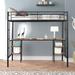 Metal Twin Size Loft Bed with Full-length Guardrails Built-in Desk Beneath the Bed, Ladde and Each Side Storage Shelves