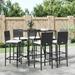 vidaXL 5 Piece Patio Bar Set with Cushions Black Poly Rattan - 15.7" x 17.3" x 42.5"