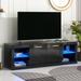 High Gloss TV Stand TV Cabinet with 2 Tempered Glass Shelves and LED Lights Modern Entertainment Center for TVs Up to 70"