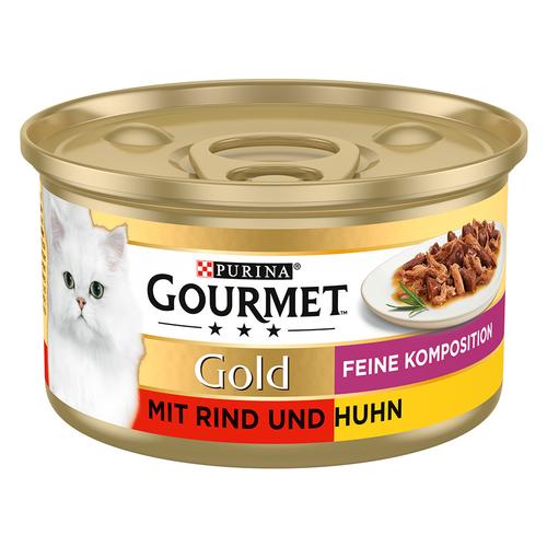 48x 85g Gourmet Gold Feine Komposition Rind und Huhn Katzenfutter nass