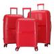 Flex 3pc Hard Shell Suitcase Set Lightweight Suitcase Set PP 3 Piece Luggage Set, Cabin & Hold Luggage Aluminium Trolley - 4 Wheel Waterproof Suitcases, Built in Lock (Red, Full Set)