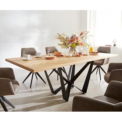DELIFE Esstisch Edge-Pure 200x100 Eiche Natur Fishbone Spider Flachstahl Schwarz Live-Edge, Esstische, Baumkantenmöbel, Massivholzmöbel, Massivholz Image