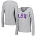 Women's Fanatics Branded Heather Gray LSU Tigers Basic Arch Long Sleeve V-Neck T-Shirt