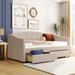 Twin Size Daybed with Storage, Velvet Upholstered Daybed Sofa Bed with 2 Drawers & Wood Slat Support, No Box Spring Needed,Beige