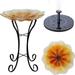 Hand-Painted Glass Bowl Bird Bath w/Solar Fountain