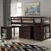 Twin Loft Bed with Cabinet and Rolling Portable Desk, Wooden Low Study Loft Bed with Drawers, Espresso