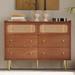 6 Drawer chest of drawers rattan chest, walnut -H90/W120/D40 cm