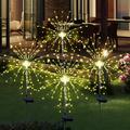 4 Pack Solar Garden Lights Outdoor Waterproof 8 Modes Solar Powered Firework Stake Lights 120 LED Sparklers Solar Outside Lights for Yard Pathway Flowerbed Decor (Warm White)