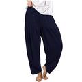 Reduce Price Hfyihgf Women s Plus Size Linen Cotton Harem Pants Summer Causl Loose Fit Lantern Cropped Tapered Pants Trousers with Drawstring Elastic Waist(Navy M)