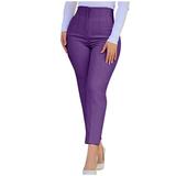 Reduce Price Hfyihgf Women s Cropped Dress Pants with Pockets Business Office Casual Pleated High Waist Slim Fit Pencil Pants for Work Trousers(Purple L)