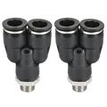 Push To Connect Fittings Y Type Tube Connect 12mm OD x 1/4PT Male Thread Tube Fittings Push Lock Black 2Pcs