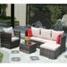 4 Pieces Garden Coversation Sofa Set Outdoor Sectional Wicker Furniture Set All-Weather Patio Conversation Set with Tempered Glass Coffee Table Stylish Poolside Backyard Balcony Furniture Set