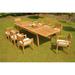 Teak Dining Set: 8 Seater 9 Pc: Large Caranasas 122 Double Extensions Rectangle Dining Table & 8 Montana Stacking Arm/Captain Chairs Outdoor Patio Grade-A Teak Wood WholesaleTeak #WMDSMT18