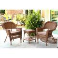 Jeco 3 Piece Honey Wicker Chair And End Table Set With Brown Chair Cushion