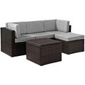 Palm Harbor 5-Piece Outdoor Wicker Sectional Seating Set with Grey Cushions - Brown