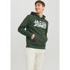 Kapuzensweatshirt JACK & JONES "JJECORP LOGO SWEAT HOOD NOOS", Herren, Gr. M, grün (mountain view), angeraute Sweatware, Obermaterial: 61% Polyester, 39% Baumwolle, bedruckt, modisch, regular fit taillenbedeckt, ohne Ausschnitt, Langarm...