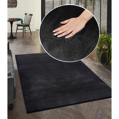 Teppich MERINOS "Focus 47", schwarz, B:240cm H:11mm L:340cm, Polyester, Teppiche, Fellteppich, weich und elegant, Wohnzimmer, Schlafzimmer Image
