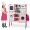 Costway Pretend Play Kitchen for Kids with 16 Pieces Accessories-Pink