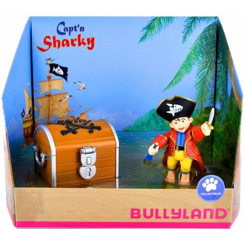 Bullyland 18900 – Käpt’n Sharky mit Schatzkiste, Geschenkset – Bullyworld