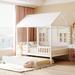 Full Size Wood House Bed with Twin Size Trundle, Modern Platform Bed, Cute Kids Bed Frame with Window