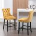 Set of 2 Contemporary Velvet Upholstered Barstools with Button Tufted Decoration and Wooden Legs