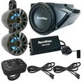 Pair (QTY 2) of NavAtlas 6.5 Waterproof Amplified LED Speaker Pods Bundle Combo with 10 Subwoofer w/ Amp Bluetooth Controller 2x 10 Ft. Audio Cables (Compatible With 2014-2020 Polaris RZRs)