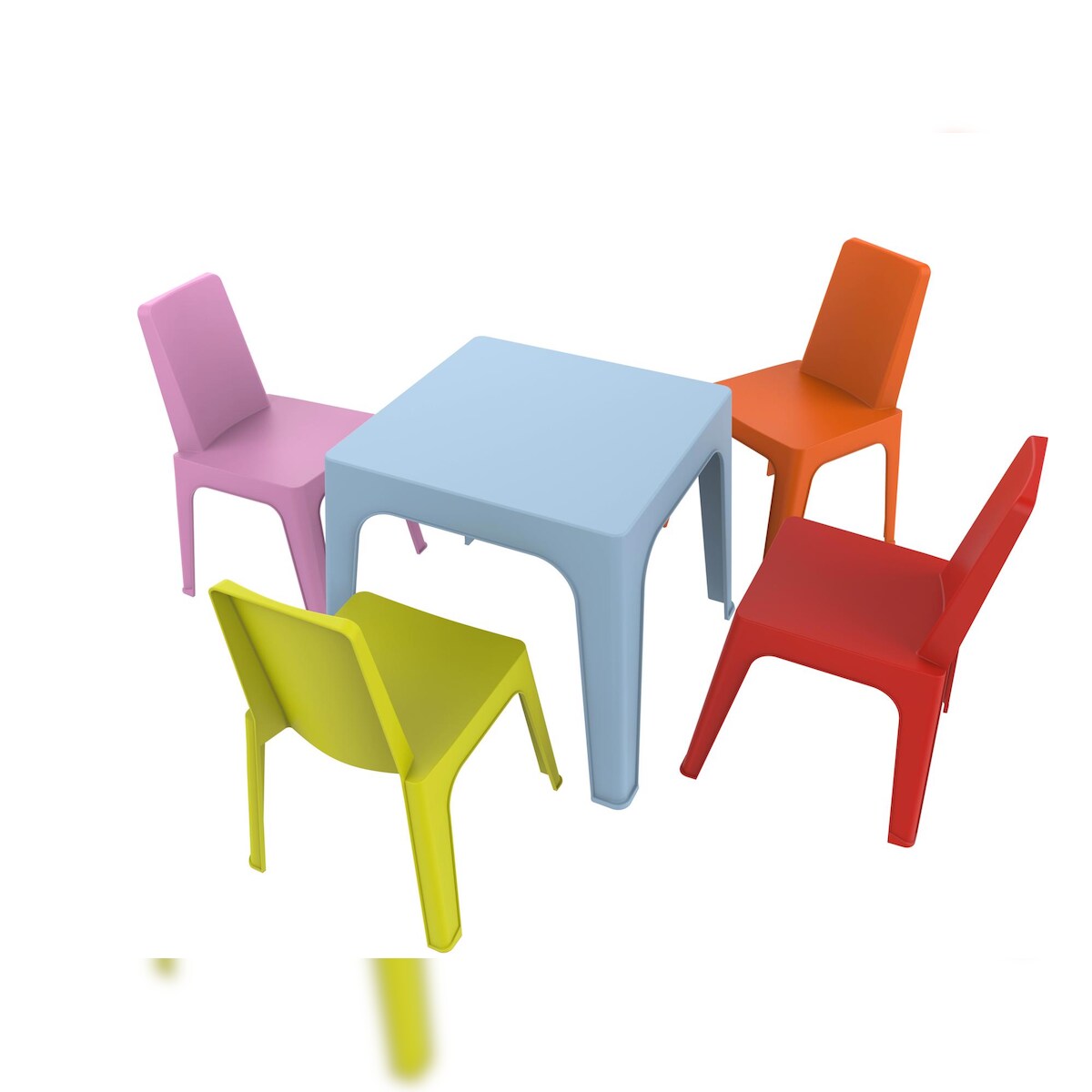 Resol garbar JULIETA Kinderstuhl-Tisch Indoor, Outdoor Set 4+1 Himmelblau/Rosa/Rot/Orange/Limettengrün Image
