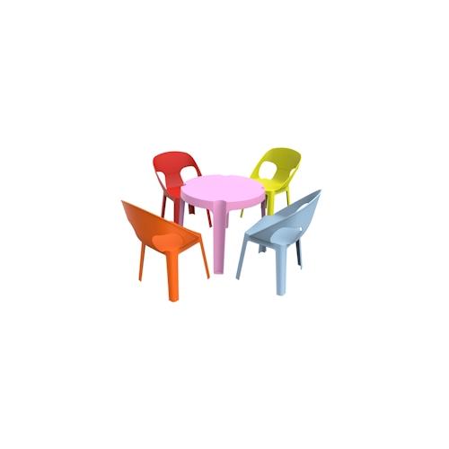 GARBAR RITA Kinderstuhl-Tisch Indoor, Outdoor Set 4+1 Himmelblau/Rosa/Rot/Orange/Limettengrün